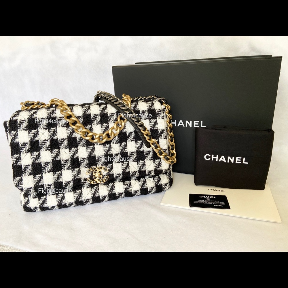 SOLD19K 19 Maxi Flap Black/White Houndstooth Tweed